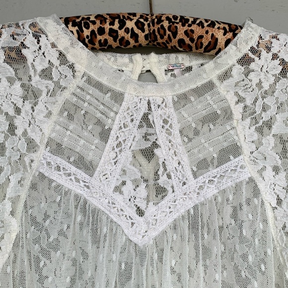 FREE PEOPLE BOHO IVORY/OFF WHITE MODERN ROMANCE SHEER LACE TOP - Picture 4 of 13